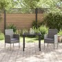 Conjunto de Comedor de Jardín con cojín 3 pcs Gris Poliratán