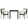 Conjunto de Comedor de Jardín con cojín 3 pcs Negro Poliratán