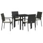 Conjunto de Comedor de Jardín con cojín 5 pcs Negro Poliratán
