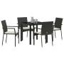 Conjunto de Comedor de Jardín con cojín 5 pcs Negro Poliratán