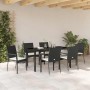 Conjunto de Comedor de Jardín con cojín 7 pcs Negro Poliratán