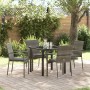 Conjunto de Comedor de Jardín con cojín 5 pcs Gris Poliratán