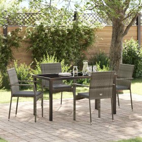 Conjunto de Comedor de Jardín con cojín 5 pcs Gris Poliratán