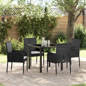 Conjunto de Comedor de Jardín con cojín 5 pcs Negro Poliratán