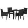 Conjunto de Comedor de Jardín con cojín 5 pcs Negro Poliratán