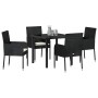 Conjunto de Comedor de Jardín con cojín 5 pcs Negro Poliratán