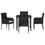 Conjunto de Comedor de Jardín con cojín 5 pcs Negro Poliratán