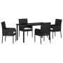 Conjunto de Comedor de Jardín con cojín 5 pcs Negro Poliratán
