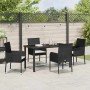 Conjunto de Comedor de Jardín con cojín 5 pcs Negro Poliratán