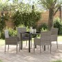 Conjunto de Comedor de Jardín con cojín 5 pcs Gris Poliratán