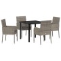 Conjunto de Comedor de Jardín con cojín 5 pcs Gris Poliratán
