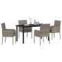 Conjunto de Comedor de Jardín con cojín 5 pcs Gris Poliratán