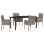 Conjunto de Comedor de Jardín con cojín 5 pcs Gris Poliratán