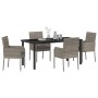 Conjunto de Comedor de Jardín con cojín 5 pcs Gris Poliratán