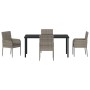 Conjunto de Comedor de Jardín con cojín 5 pcs Gris Poliratán