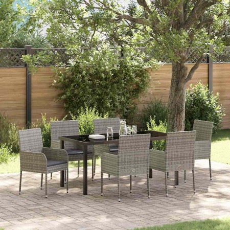 Conjunto de Comedor de Jardín con cojín 7 pcs Gris Poliratán