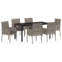 Conjunto de Comedor de Jardín con cojín 7 pcs Gris Poliratán