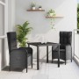 Conjunto de Comedor de Jardín con cojín 3 pcs Negro Poliratán