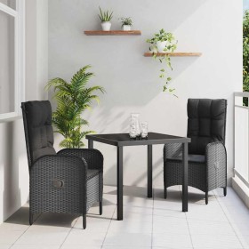 Conjunto de Comedor de Jardín con cojín 3 pcs Negro Poliratán