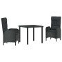 Conjunto de Comedor de Jardín con cojín 3 pcs Negro Poliratán