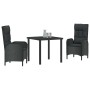 Conjunto de Comedor de Jardín con cojín 3 pcs Negro Poliratán