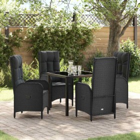 Conjunto de Comedor de Jardín con cojín 5 pcs Negro Poliratán
