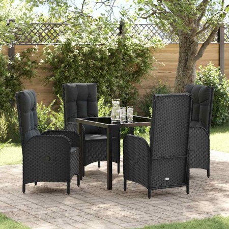 Conjunto de Comedor de Jardín con cojín 5 pcs Negro Poliratán