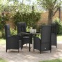 Conjunto de Comedor de Jardín con cojín 5 pcs Negro Poliratán