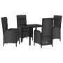 Conjunto de Comedor de Jardín con cojín 5 pcs Negro Poliratán