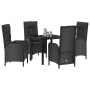 Conjunto de Comedor de Jardín con cojín 5 pcs Negro Poliratán