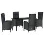 Conjunto de Comedor de Jardín con cojín 5 pcs Negro Poliratán