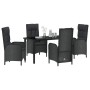 Conjunto de Comedor de Jardín con cojín 5 pcs Negro Poliratán