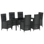 Conjunto de Comedor de Jardín con cojín 7 pcs Negro Poliratán