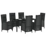 Conjunto de Comedor de Jardín con cojín 7 pcs Negro Poliratán