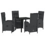 Conjunto de Comedor de Jardín con cojín 5 pcs Negro Poliratán