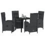 Conjunto de Comedor de Jardín con cojín 5 pcs Negro Poliratán