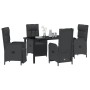 Conjunto de Comedor de Jardín con cojín 5 pcs Negro Poliratán