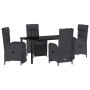 Conjunto de Comedor de Jardín con cojín 5 pcs Negro Poliratán