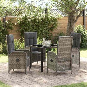 Conjunto de Comedor de Jardín con cojín 5 pcs Gris Poliratán