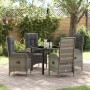 Conjunto de Comedor de Jardín con cojín 5 pcs Gris Poliratán