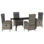 Conjunto de Comedor de Jardín con cojín 5 pcs Gris Poliratán