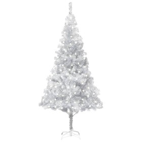 Árbol Navidad artificial con LEDs y soporte PET plateado 240 cm