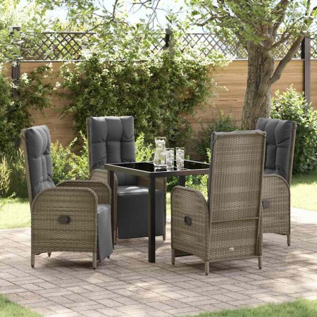 Conjunto de Comedor de Jardín con cojín 5 pcs Gris Poliratán