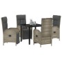 Conjunto de Comedor de Jardín con cojín 5 pcs Gris Poliratán