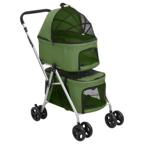 Cochecito doble de perros plegable tela oxford verde 83x48x97cm