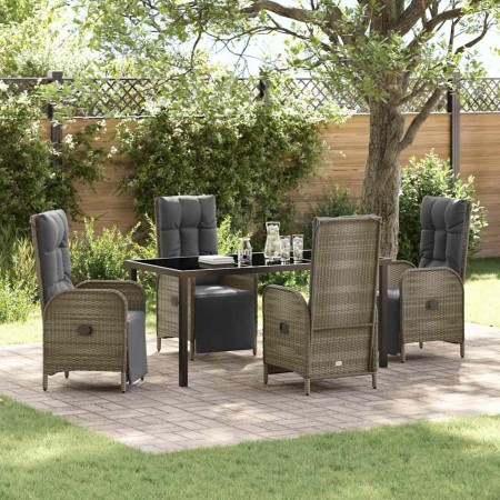 Conjunto de Comedor de Jardín con cojín 5 pcs Gris Poliratán