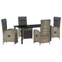 Conjunto de Comedor de Jardín con cojín 5 pcs Gris Poliratán