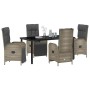 Conjunto de Comedor de Jardín con cojín 5 pcs Gris Poliratán