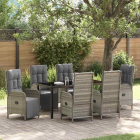 Conjunto de Comedor de Jardín con cojín 7 pcs Gris Poliratán