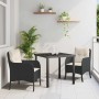 Conjunto de Comedor de Jardín con cojín 3 pcs Negro Poliratán